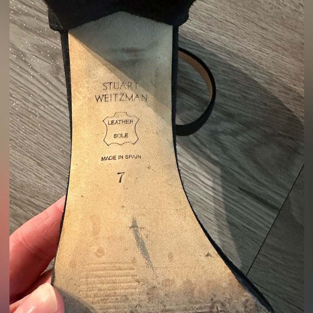 Stuart Weitzman nearlynude nudist more pearls chunky heel black suede 7 - Picture 10 of 12